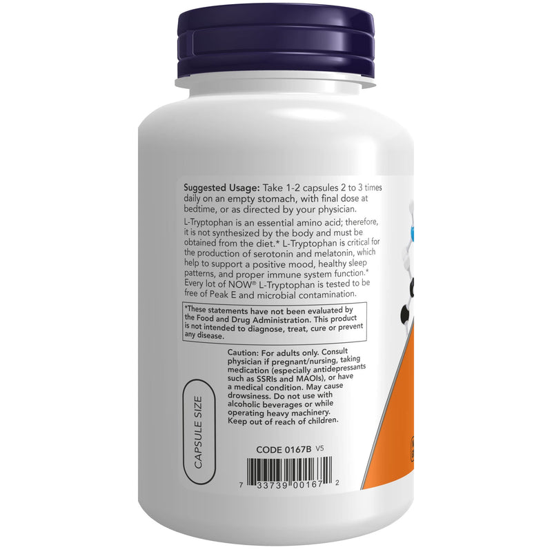 [Australia] - NOW Supplements, L-Tryptophan 500 mg, Encourages Positive Mood*, Supports Relaxation*, 120 Veg Capsules 