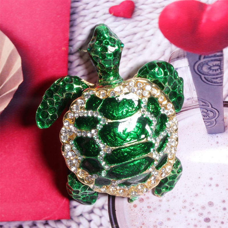 [Australia] - Waltz&F Green sea turtleTrinket Box Hinged Hand-painted Figurine Collectible Ring Holder 