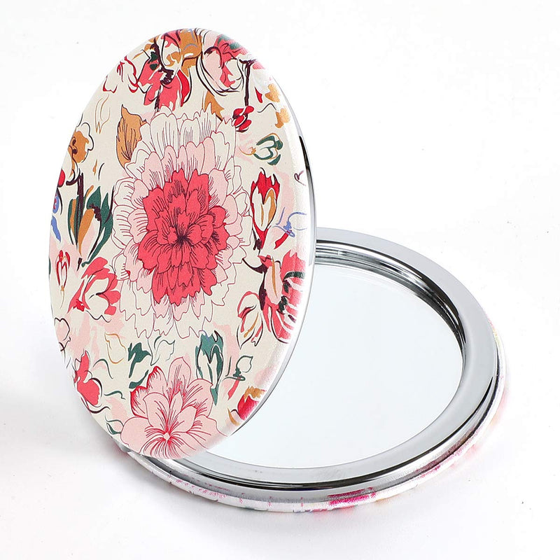 [Australia] - Dynippy Compact Mirror Round Pu Leather Makeup Mirror for Purses Small Pocket Mirror Portable Hand Mirror Double-Sided with 2 x 1x Magnification for Woman Mother Kids Great Gift - Floral Flower 