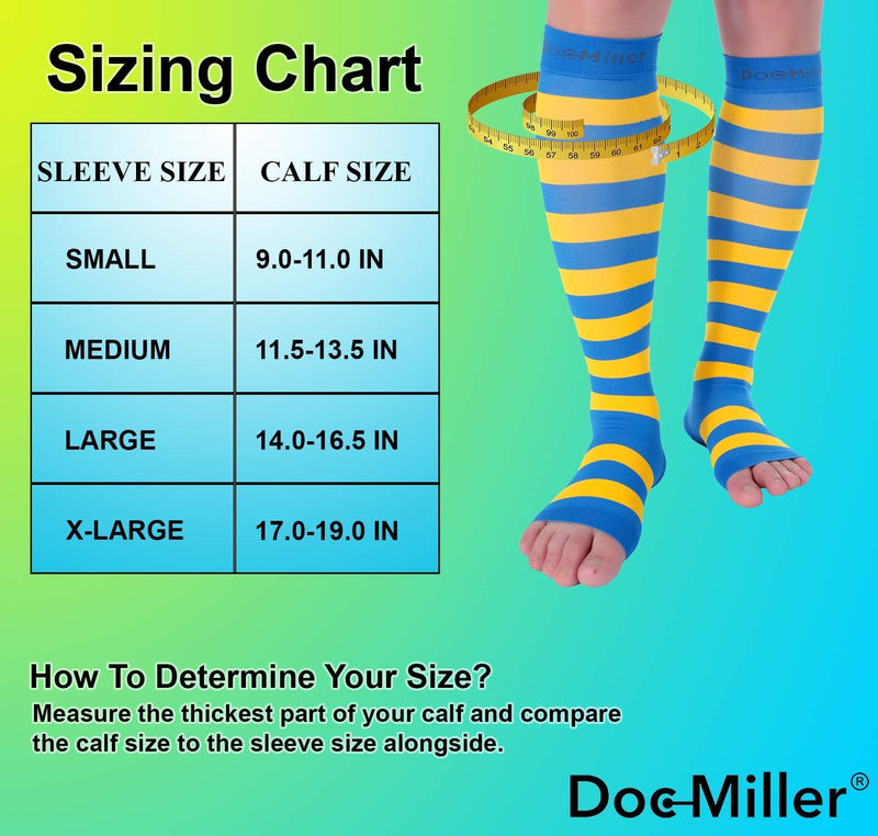 [Australia] - Doc Miller Open Toe Compression Socks for Women and Men 15-20mmHg, Shin Splints, Varicose Veins and Calf Injury Recovery Blue-yellow Small 