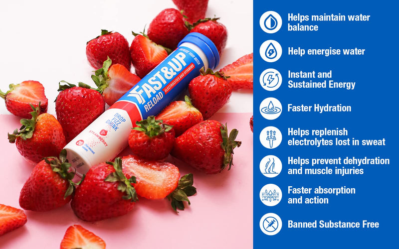 [Australia] - Fast&Up Reload – Instant Hydration and Electrolytes Replenishment - Saver Multipack - 80 Effervescent Tablets (4 x 20) - Strawberry 20 Count (Pack of 4) 