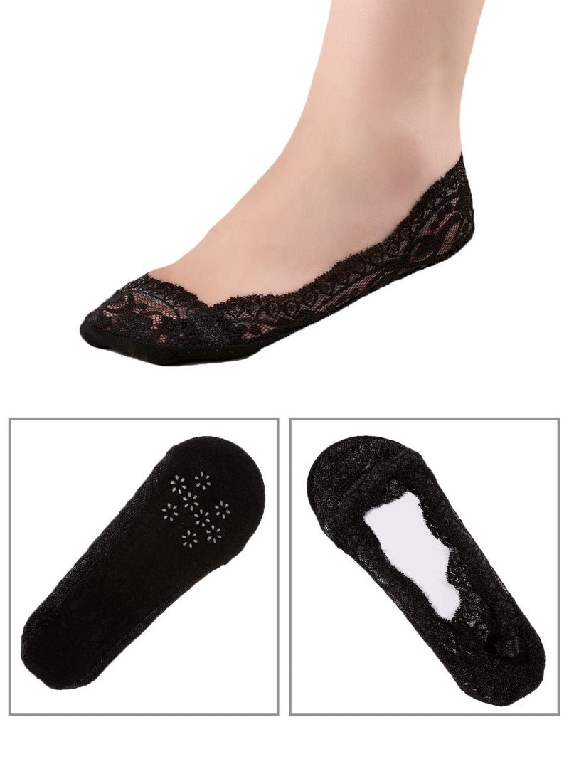[Australia] - 10 Pairs No Show Lace Boat Socks Non-slip Ankle Socks Invisible Socks for Women Favors (5 Colors)(Size: One Size) 