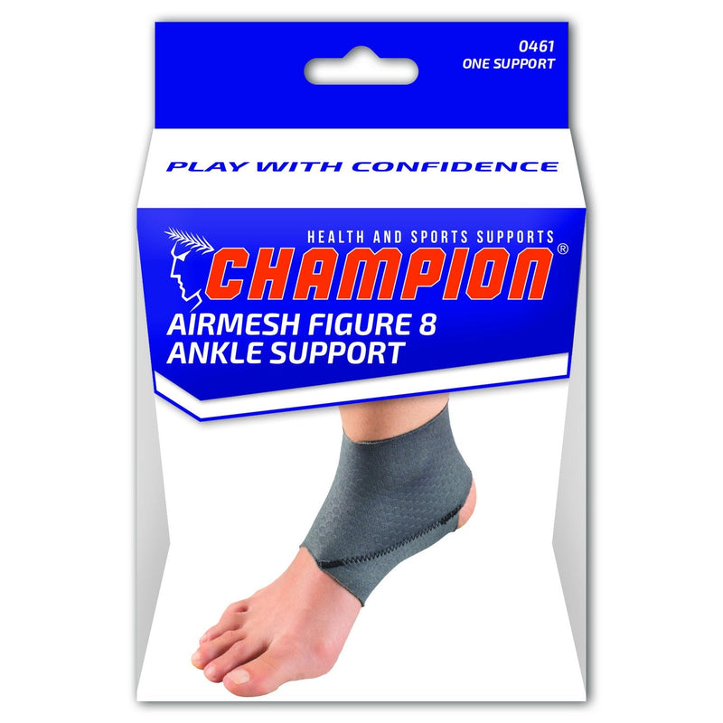 [Australia] - Champion Ankle Brace, Figure 8 Straps, Adjustable Support, Airmesh Fabric, Grey, Small 