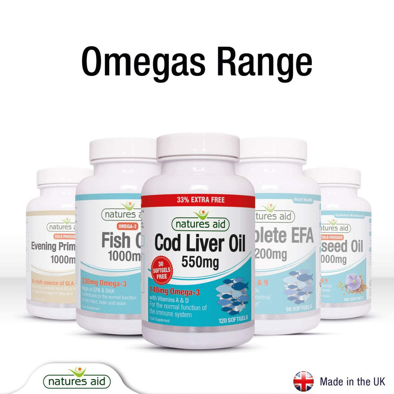 [Australia] - Natures Aid Cod Liver Oil 550 mg 120 Softgel Capsules (Providing 120 mg Omega-3, with Vitamins A and D, For The Normal Function of the Immune System, Purity Guaranteed, Made in the UK) 
