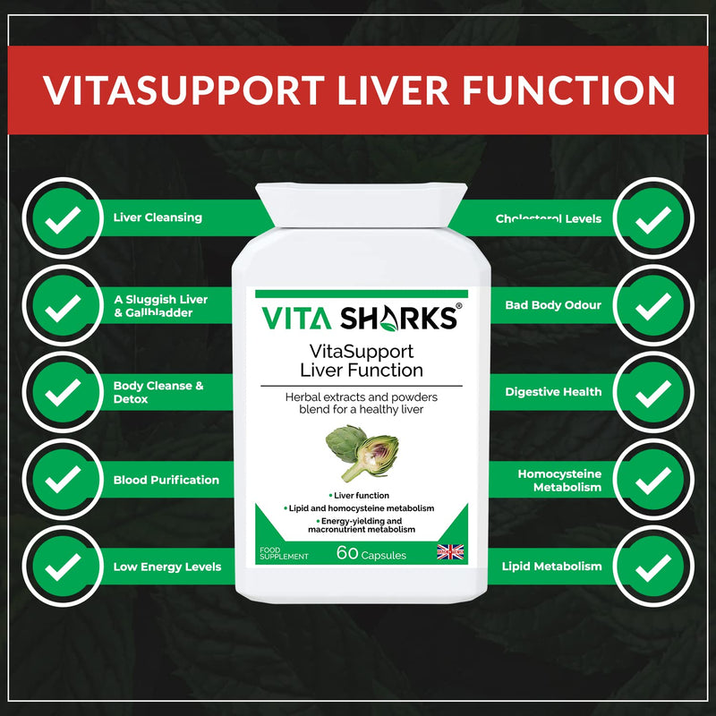 [Australia] - VitaSupport 60 Essential Liver Support & Cleanse. Potent, Kosher, Vegetarian & Natural Toxin Flush & Detox Formula with Biotin & Choline for Lipid Metabolism 