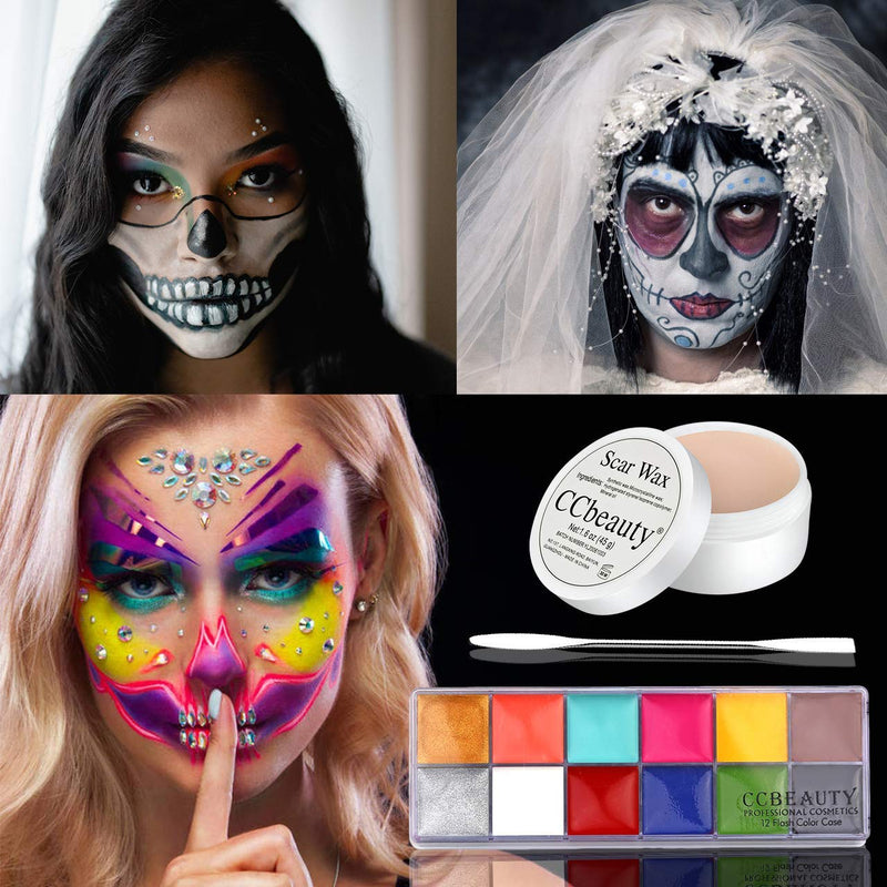 [Australia] - CCBeauty Professional Face Body Paint Stick Makeup(0.75 Oz), Cream Blendable Painting Pen, Non-Toxic for Halloween SFX Special Effects Cosplay Costume Parties 05-12 Colours With Scar Wax And Spatula 