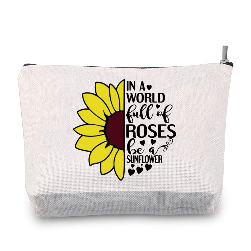 [Australia] - TSOTMO Sunflower Gift In A World Full of Roses Be a Sunflower Makeup Bag Inspirational Cosmetic Bags Encouragement Gift (Roses Sunflower) Roses Sunflower 