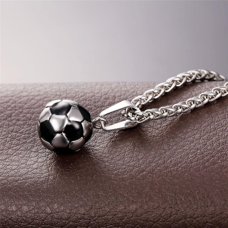 [Australia] - U7 Men Women Soccer/Basketball/Rugby/Tennis Racket Necklace Stainless Steel/18K Gold Plated Spiga Chain & Pendant,Athlete Sport Fan Gift Jewelry A1.Soccer/Stainless 