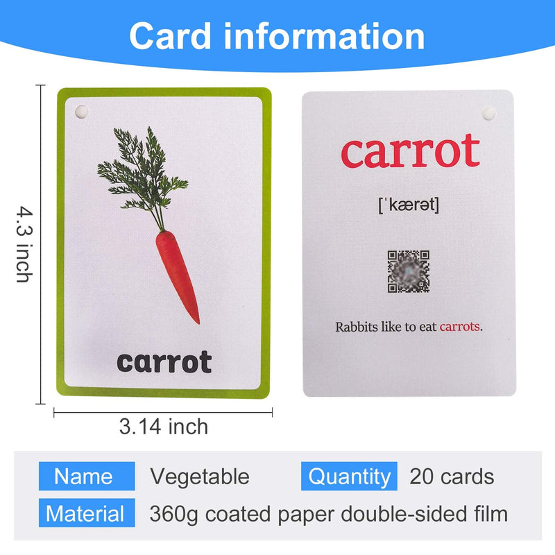 [Australia] - Richardy 20PCS/Set Vegetable Kids Gifts English Flash Cards Pocket Card Educational Learning Baby Toys for Children Pre-Kindergarten 
