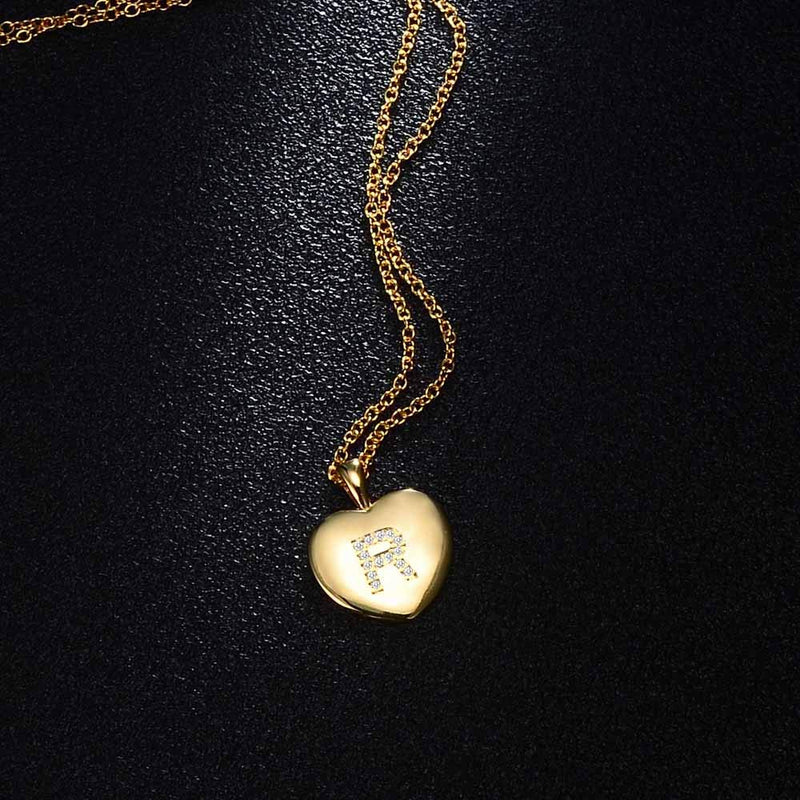 [Australia] - MANVEN Heart Initial Pendant Necklace Stainless Steel for Women Little Girls with Adjustable 16.5+2 Inch Gold-R-Running to the future with you 