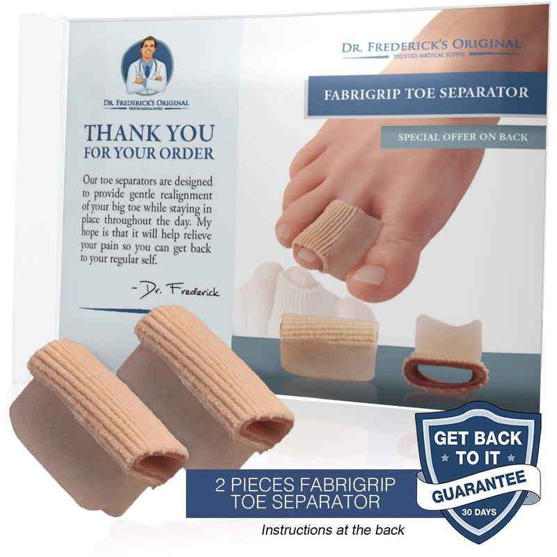 [Australia] - Dr. Frederick's Original 2 Piece Fabric Toe Separators - Bunion Relief Toe Spacer Set - 1 Pair Fabrigrip Toe Protectors - For Men & Women 