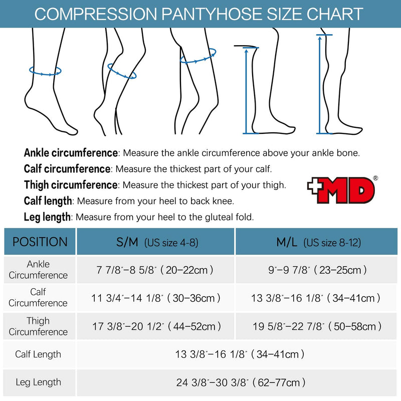 [Australia] - +MD 15-20mmHg Women's Footless Compression Pantyhose Tights Medical Quality Support Stocking BlackM Medium-Large Black 