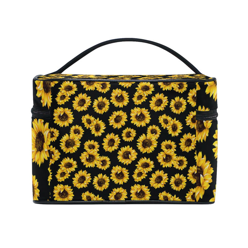 [Australia] - ALIREA Sunflower Pattern Cosmetic Bag Canvas Travel Toiletry Bag Top Handle Single Layer Makeup Bag Organizer Multi-function Cosmetic Case for Women 