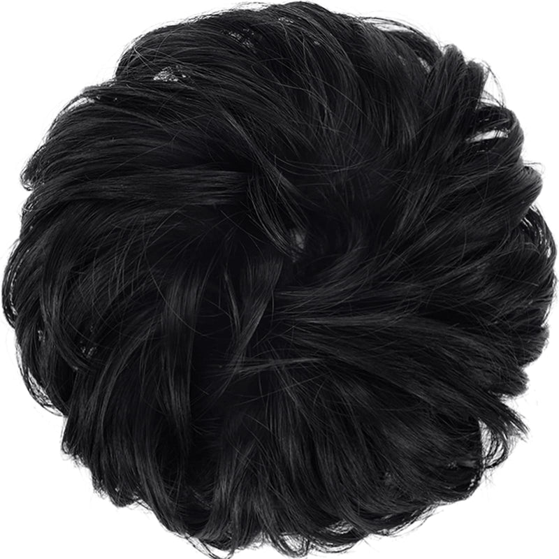 [Australia] - FESHFEN Messy Bun Hair Piece Hair Scrunchies Plus Size Thick Curly Wavy Hair Piece Synthetic Donut Updo Hairpieces for Women Girls, Jet Black 1# Jet Black 
