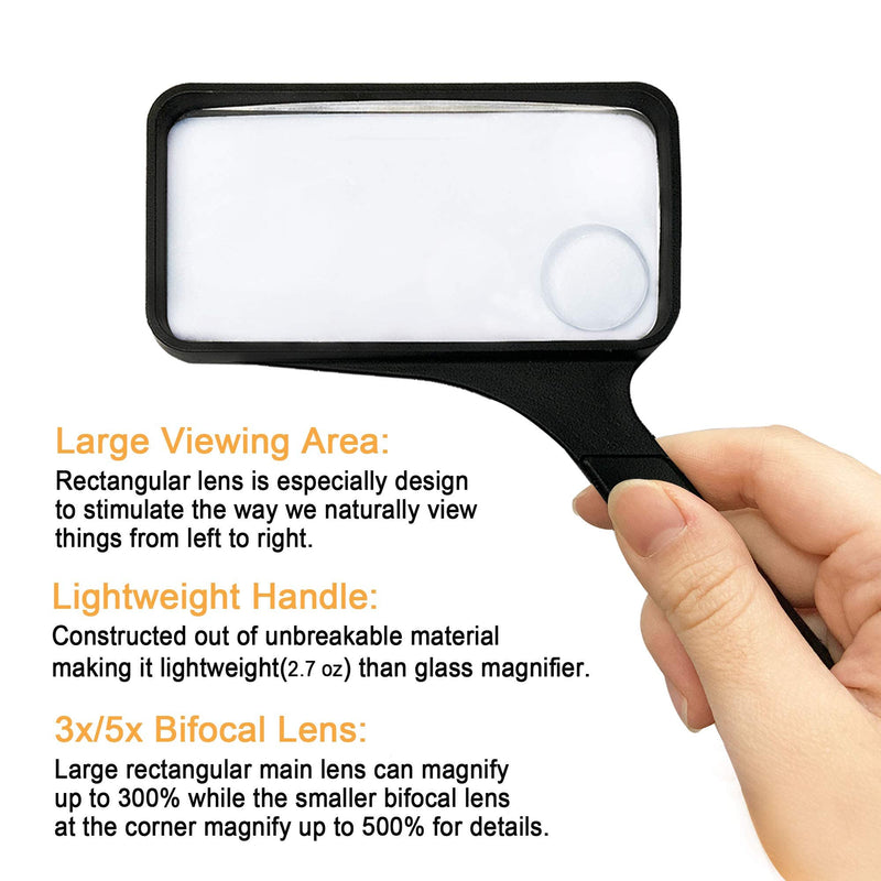 [Australia] - Rectangular Large Magnifying Glass Higher Magnification Macular Degeneration Magnifier Glass Lens Reading Small Print Bonus Cleaning Cloth Card Magnifier MagDepo 