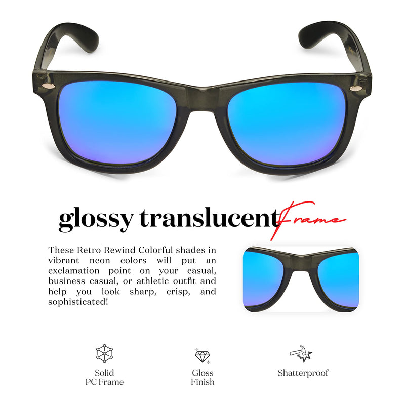 [Australia] - Retro Rewind Translucent Frame Colorful Neon 80s Mirrored Sunglasses for Men Women Translucent Black | Revo Ice Blue Mirror 
