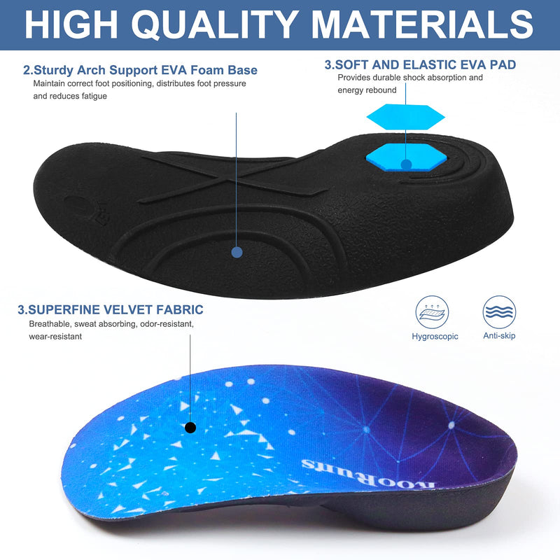 [Australia] - RooRuns Plantar Fasciitis 3/4 Length Insoles for Men Women, High Arch Support Orthotic Shoe Inserts for Work Boots, Flat Feet, Over-Pronation, Supination, Heel Spurs Pain Relief - Walking Running, M M (Men's 6.5-8.5, Women's 7.5-9.5) 