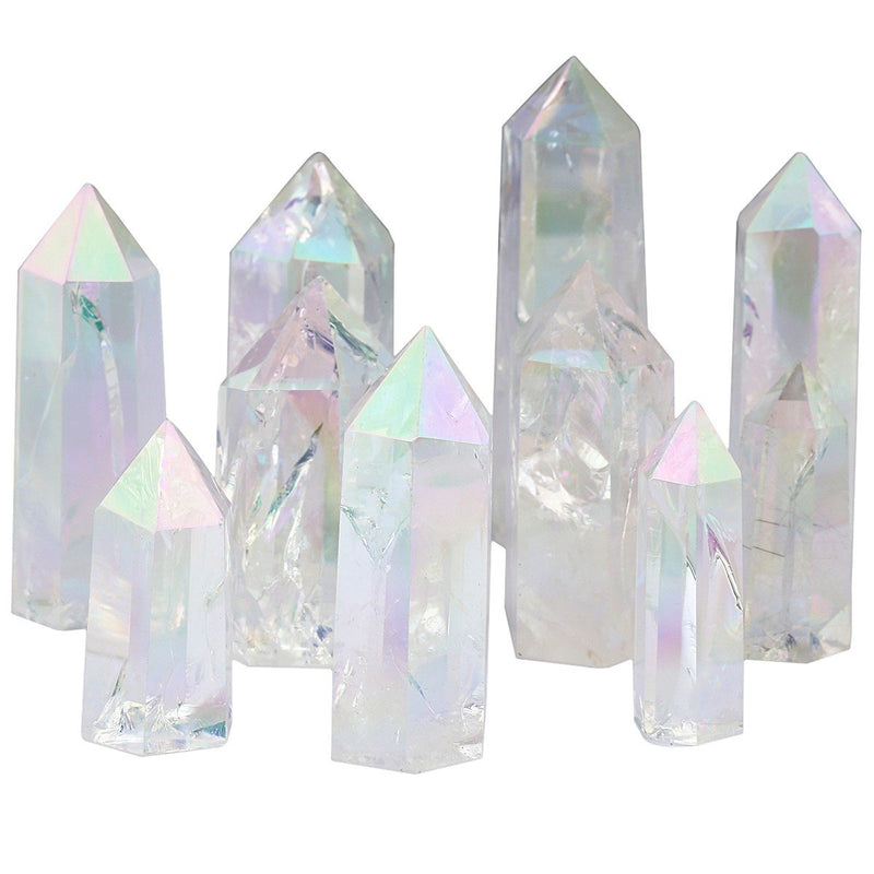 [Australia] - mookaitedecor Healing Crystals Point Wand Tumbled Faceted Prism Reiki Stone Meditation Decor,Titanium Coated Angel Aura 04#-angel Aura(1.3-2.5") 