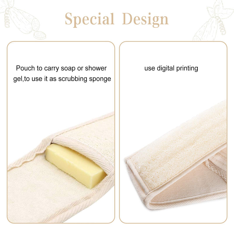 [Australia] - Exfoliating Loofah Organic Massaging Luffa 100% Natural Strap Back Scrubber, Double Side Sponge Pad Large Size Long Handle for Shower Bath Deep Clean Exfoliating Loofah Pad Sponges for Men and Women 