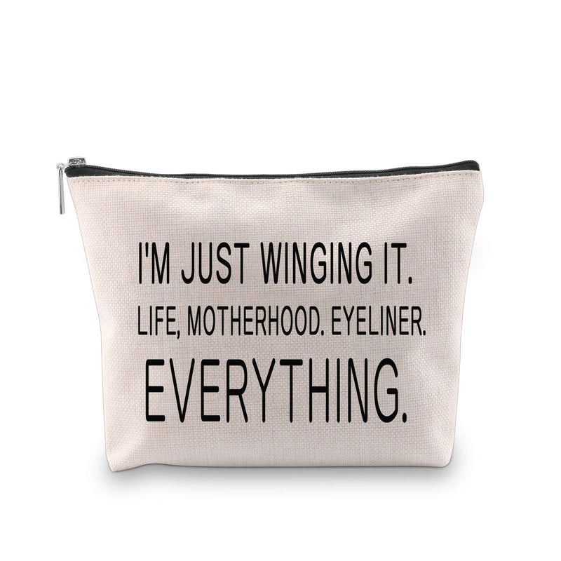 [Australia] - JXGZSO I'm Just Winging It Makeup Bag Momlife Gift For Makeup Lover (Just Winging It) 