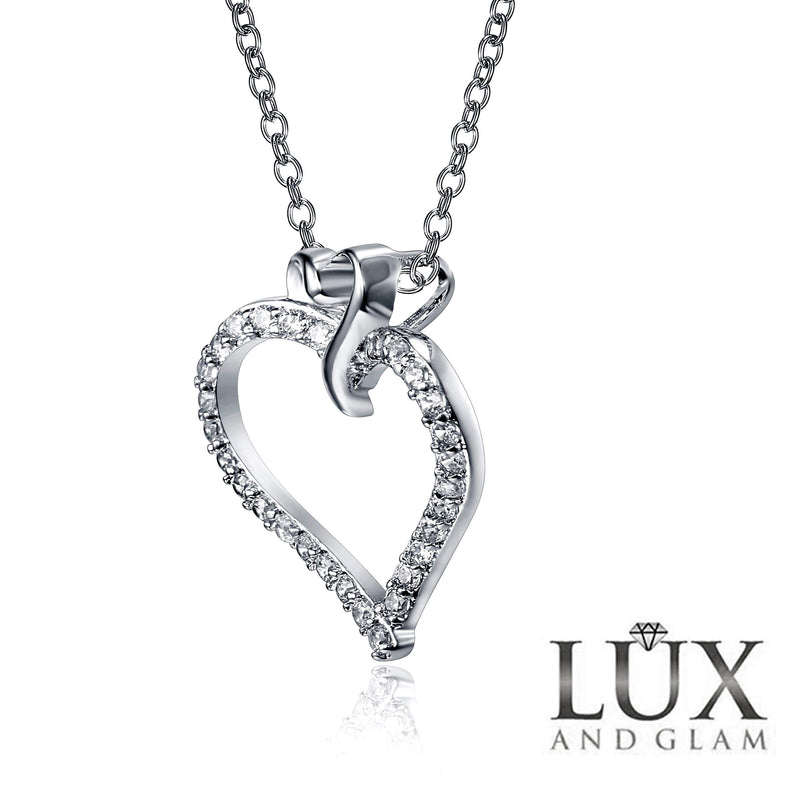 [Australia] - LUX AND GLAM Lovely Cubic Zirconia Heart Pendant Necklace Collection On Highly Polished 18" Anchor Chain Secures with Spring Ring Clasp Double Heart 