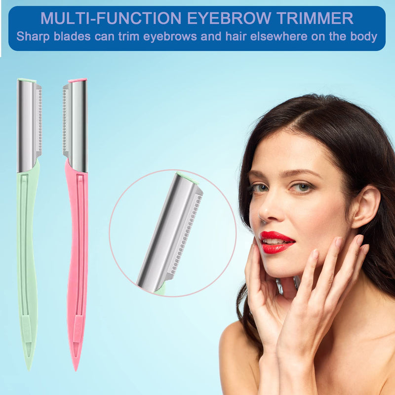 [Australia] - Eyebrow Razor for Women 6 Pieces, Facial Razor for Men with Cover, Hair Trimmer Face Razor, Multi Purpose Facial Hair Removal Blades Eyebrow Shaper Tool - Pink & Green 