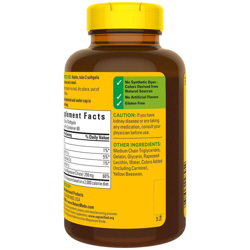 [Australia] - Nature Made Magnesium Citrate 250 mg, Dietary Supplement for Muscle Support, 120 Softgels, 60 Day Supply 120 Count (Pack of 1) 