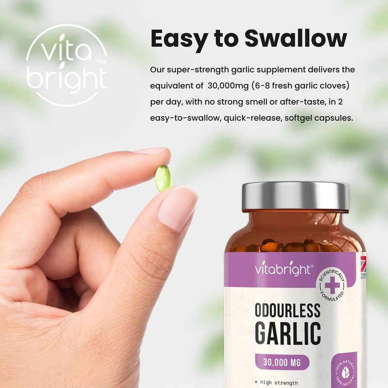 [Australia] - Odourless Garlic Capsules - High Strength 30,000mg - 180 Deodourised Garlic Oil Softgels – High in Allicin Garlic Supplement - 100% Natural Cold Pressed Garlic Tablets – Immune Support - Made in UK 