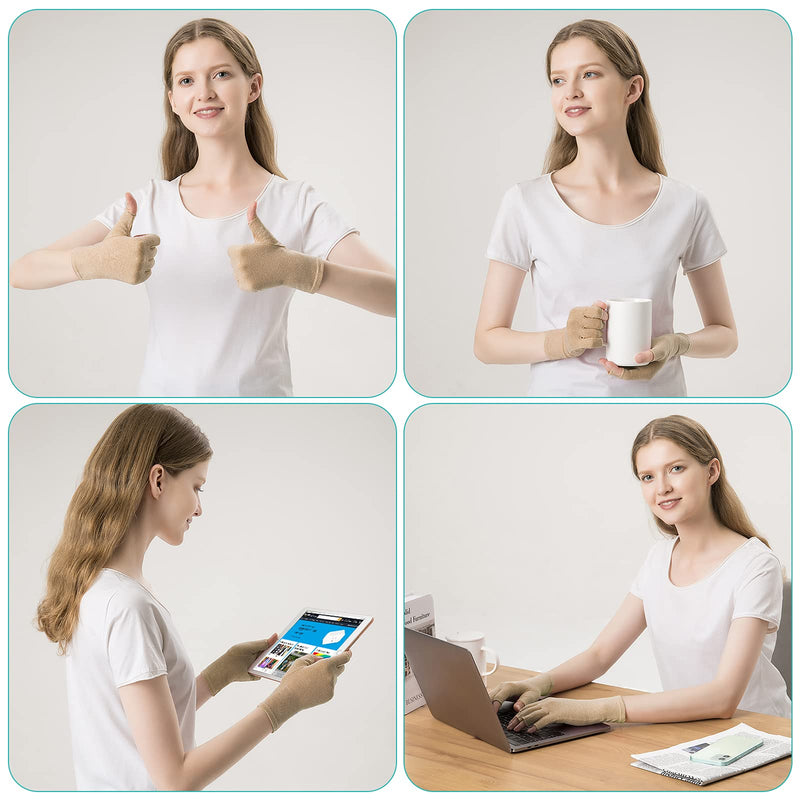[Australia] - 2 Pairs Arthritis Compression Gloves for Relieve Rheumatoid Arthritis, Osteoarthritis, Carpal Tunnel, Joint Pain, Open Fingerless Gloves, Fit for Women and Men to Daily Work and Computer Typing (Coffee, Medium) Coffee 