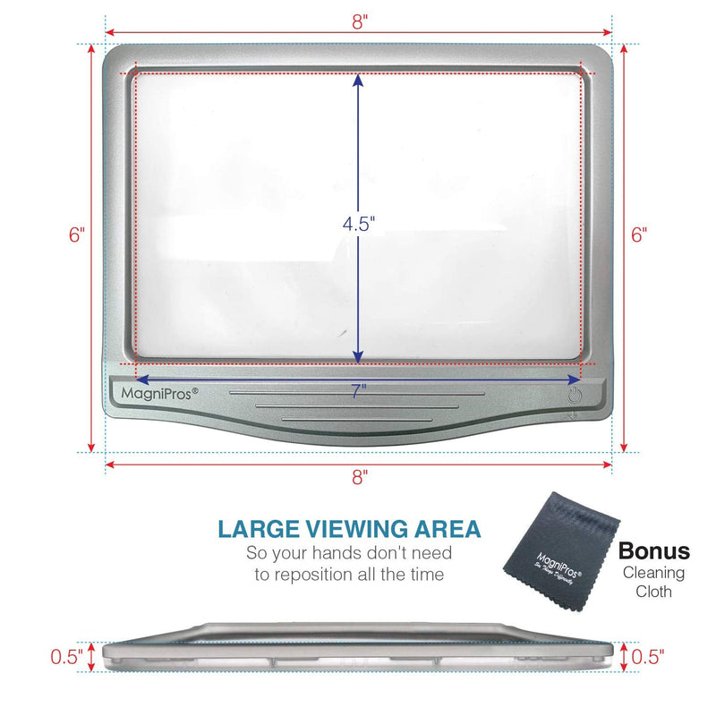 [Australia] - MagniPros 3X Large Ultra Bright LED Page Magnifier with 12 Anti-Glare Dimmable LEDs(Evenly Lit Viewing Area & Relieve Eye Strain)-Ideal for Reading Small Prints & Low Vision Seniors with Aging Eyes 
