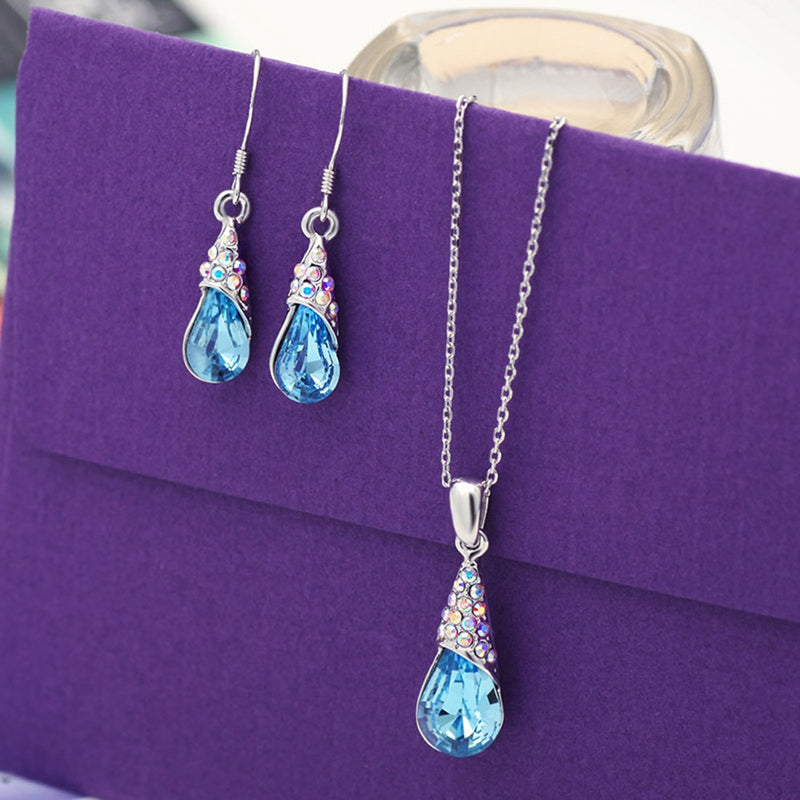 [Australia] - NEOGLORY Platinum-Plated Teardrop Jewelry Set with Crystal Embellished with Crystals from Swarovski Blue 