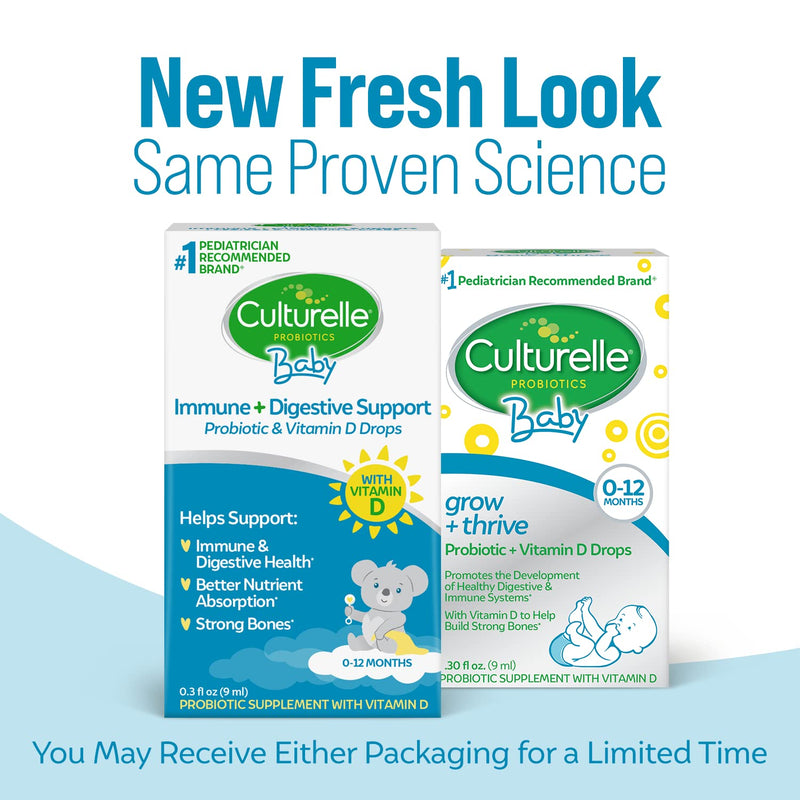 [Australia] - Culturelle Baby Immune & Digestive Support Probiotic + Vitamin D Drops, Helps Support Immune & Digestive Health & Strong Bones* in Babies, Infants & Newborns 0-12 Months, Gluten Free & Non-GMO, 9ml Grow & Thrive Drops with Vitamin D 