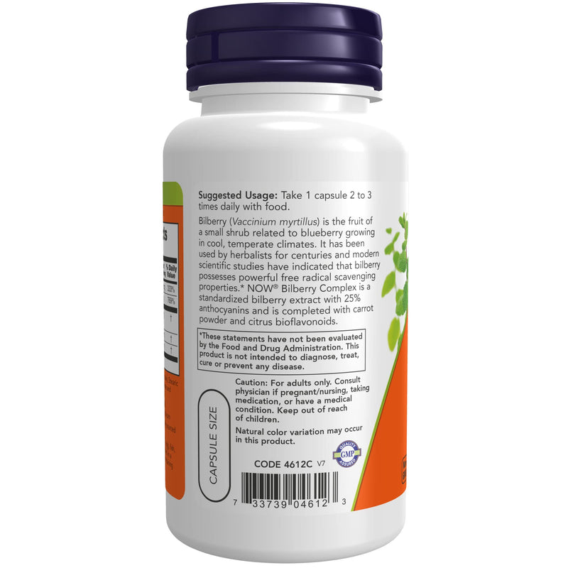 [Australia] - NOW Supplements, Bilberry (Vaccinium myrtillus)Complex 80 mg with Beta-Carotene & Riboflavin, 100 Veg Capsules 