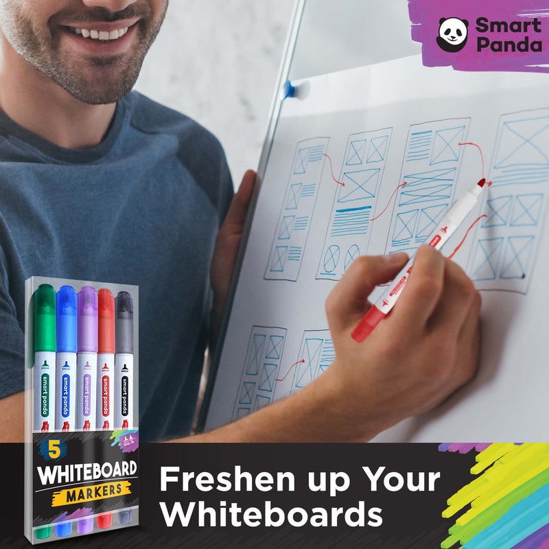 [Australia] - 5 Whiteboard Markers by SmartPanda – Dual Tip, Medium and Fine – Dry Wipe, Perfect for Home, School or Office - 5 Set 