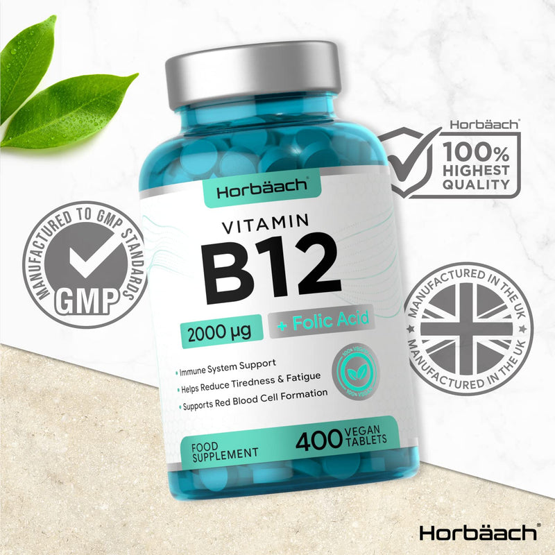 [Australia] - Vitamin B12 Complex 2000ug | 400 Vegan Tablets High Strength | with Folic Acid | by Horbaach 