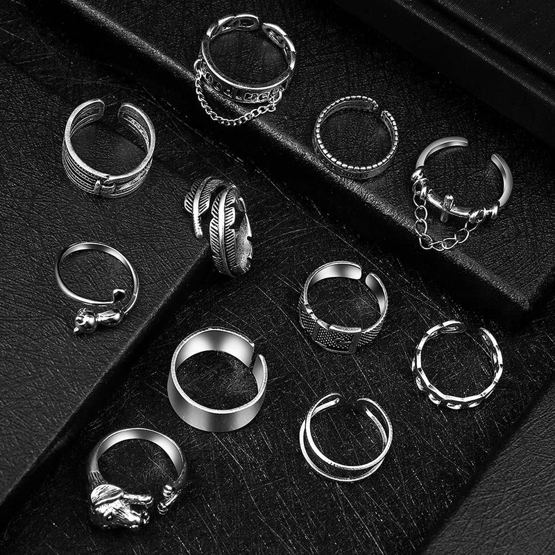 [Australia] - 20 Pcs Open Rings Frog Leaf Chain Adjustable Ring for Women Men Girls Punk Vintage Stackable Ring Sets Color1-20pcs 