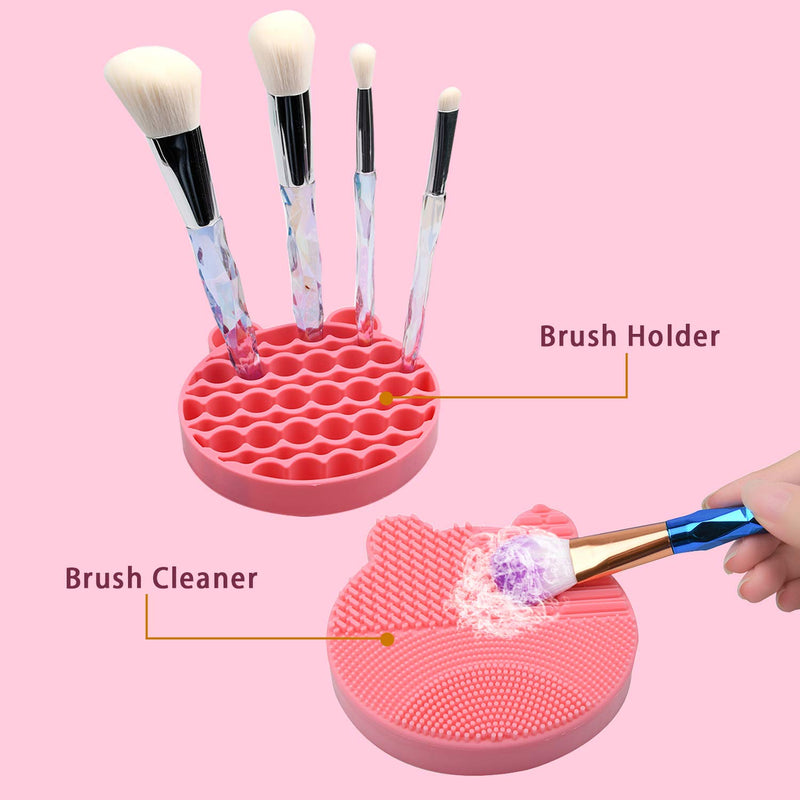 [Australia] - Makeup Brush Cleaning Mat and Brush Drying Storage Stand Holder Remove Facial Makeup Naturally and Clean Makeup Brushes Instantly （blue） (Pink) Pink 