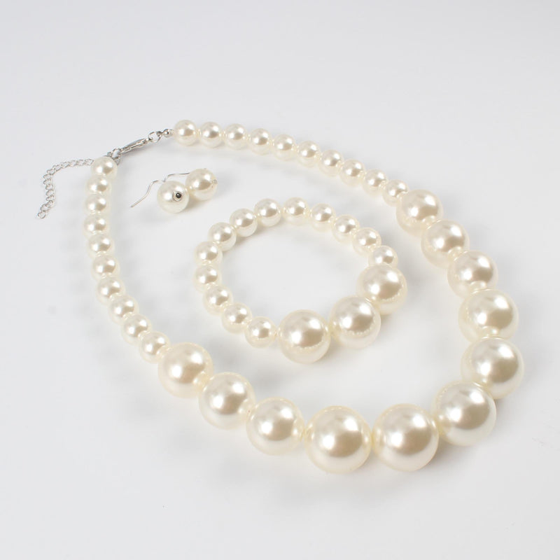 [Australia] - KOSMOS-LI Women's Large Big Simulated Pearl Statement 19" Necklace Bracelet and Earrings Jewelry Set ivory 