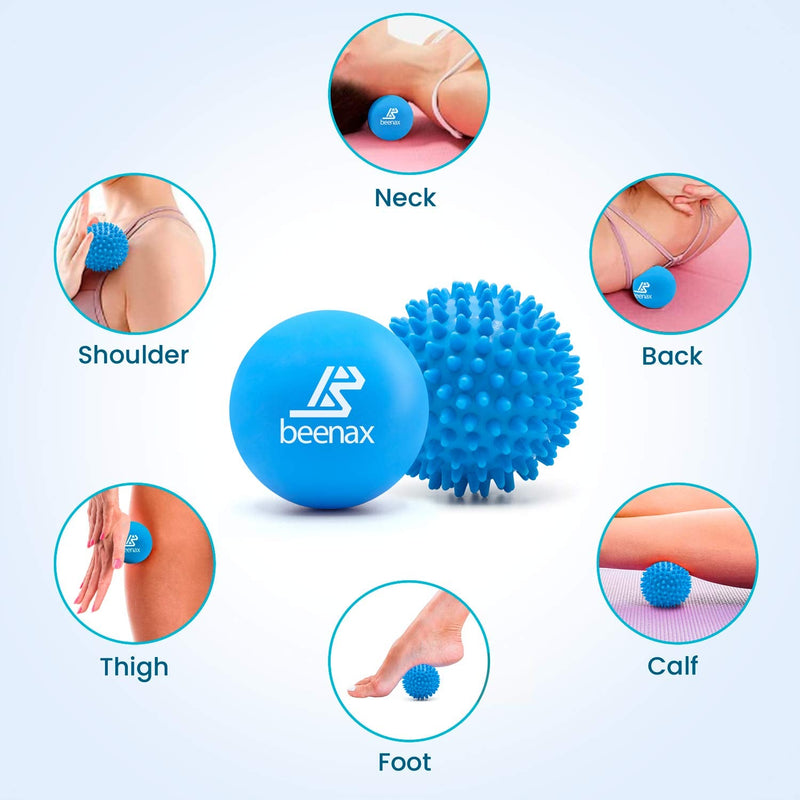 [Australia] - Beenax Lacrosse & Spiky Massage Ball Set - Perfect for Trigger Point Therapy, Myofascial Release, Plantar Fasciitis, Deep Tissue and Muscle Relief - Designed to Relieve Stress and Relax Tight Muscle Blue 