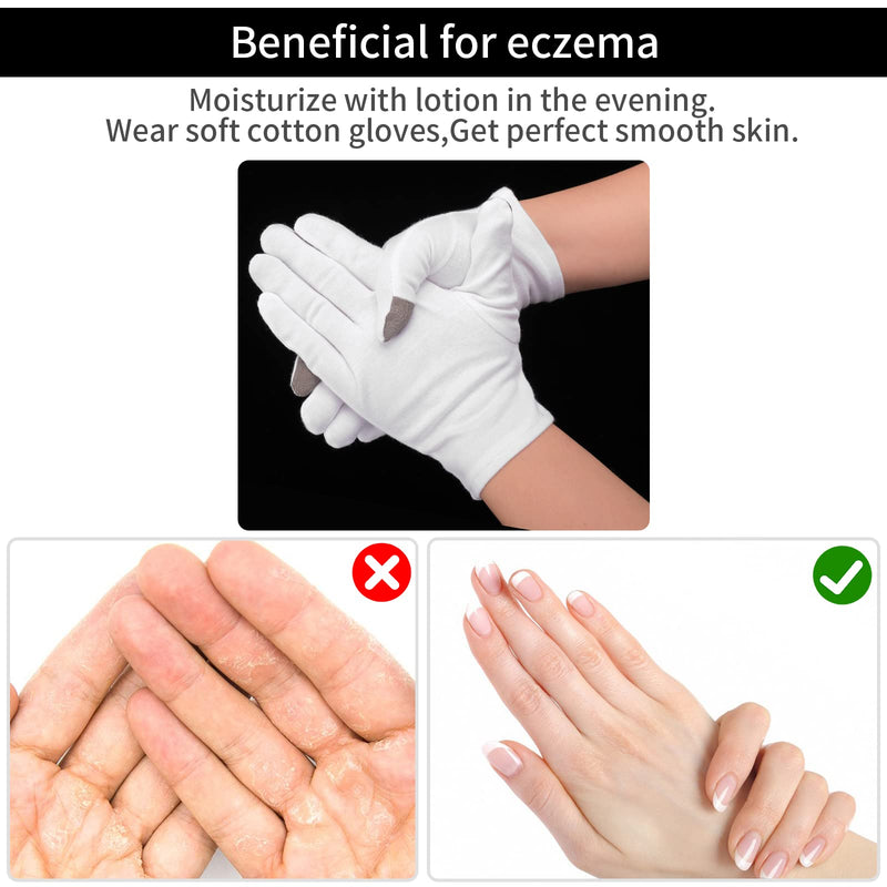 [Australia] - Sibba 2 Pairs Touch Screen Moisturizing Gloves White Cotton Moisturizing Gloves Overnight Bedtime Heal Eczema Sleeping Lotion Hand Spa Treatment Gloves Repair Rough Cracked Dry Chapped Hands Skin 