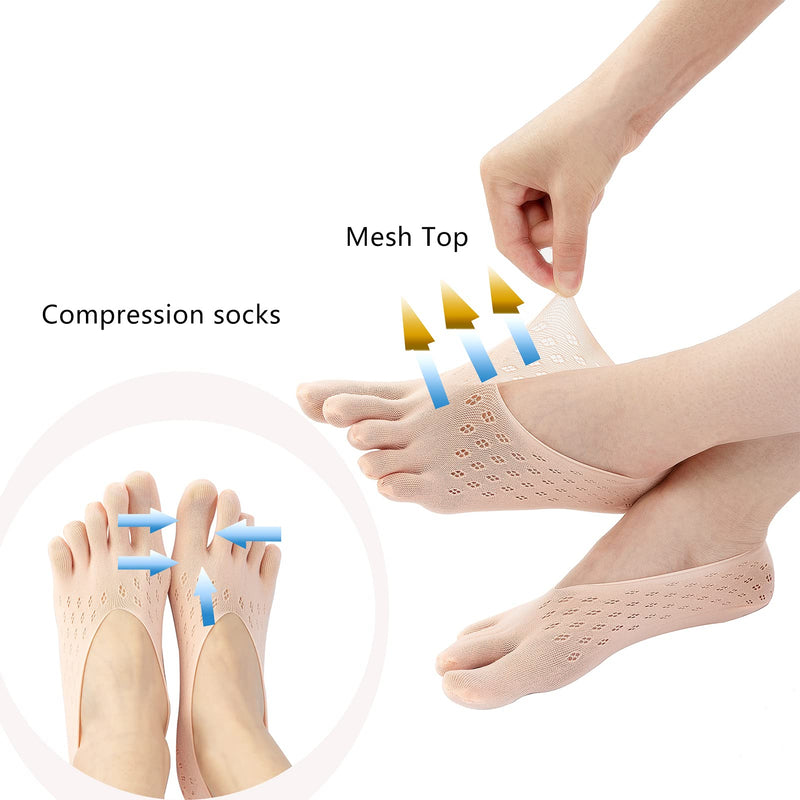 [Australia] - Women Five Toes Socks Soft and Breathable Five Finger Socks Orthopedic Compression No Show Boat Low-Cut Liner Socks with Gel Tab for Girls Women (5 Pairs) 