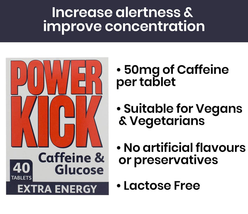 [Australia] - Powerkick Extra Energy Caffeine & Glucose Tablets x 40 - Pack of 6 (240 Tablets in Total) 