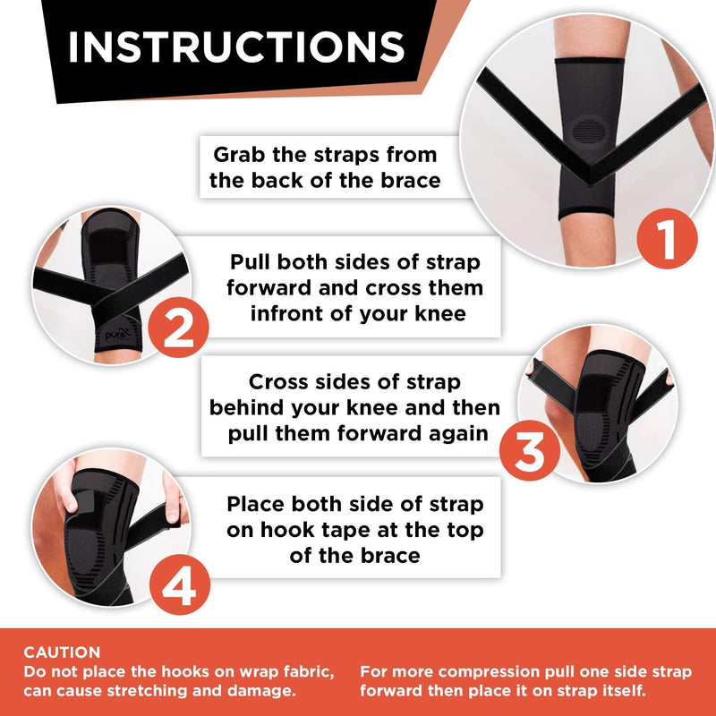 [Australia] - Pure Support Knee Brace, Compression Sleeve for Running, Arthritis Pain, Sports Small Black/Straps 