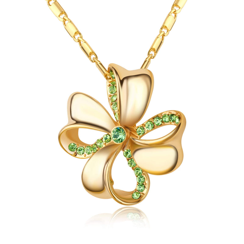 [Australia] - Kruckel Four-Leaf Clover Lucky Clover Champaign Gold Plated Necklace Made with Swarovski Crystals - NGS0070 