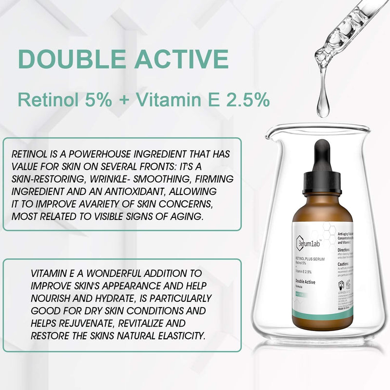 [Australia] - Retinol Serum High Strength for Face and Skin, Unique Double Active Ingredients of Retinol & Vitamin E, Synthetic Effect to Reduce Wrinkle, and Dark Circle (4 PACK) 4 PACK 