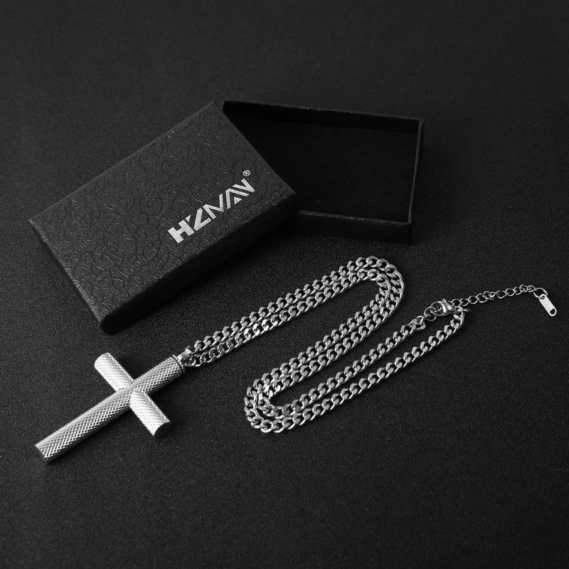 [Australia] - HZMAN Large Stainless Steel Cross Memorial Cremation Ashes Urn Pendant Necklace Keepsake Jewelry Urn Silver 