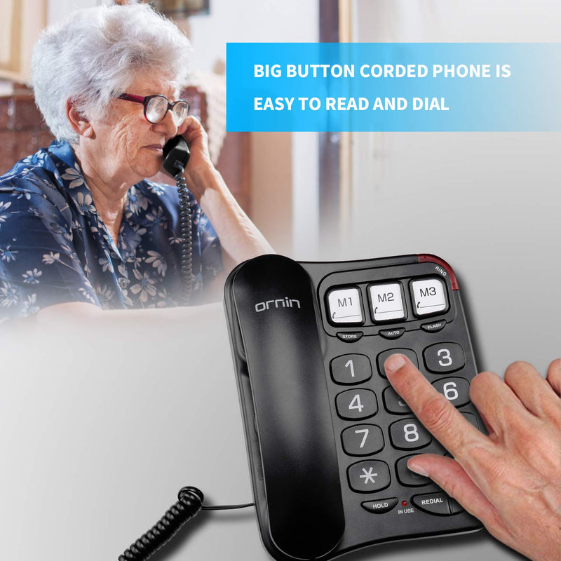 [Australia] - Ornin S016+ Big Button Corded Telephone with Speaker, Desk Phone (Black) 