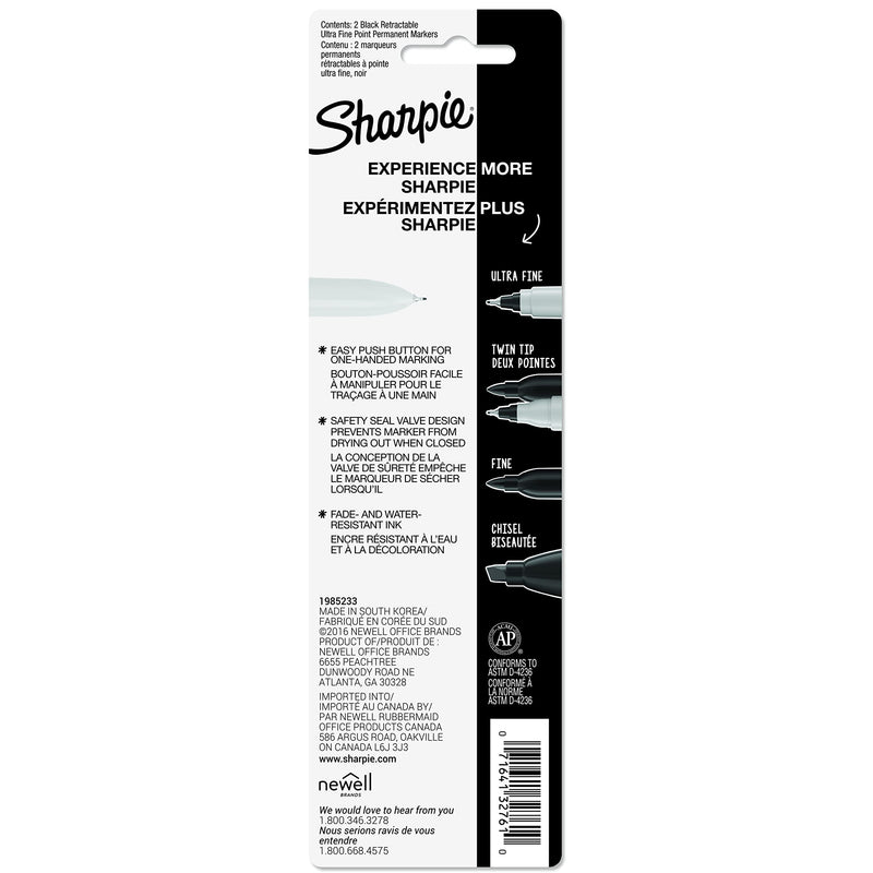 [Australia] - Sharpie Retractable Permanent Markers, Ultra Fine Point, Black, 2 Count 
