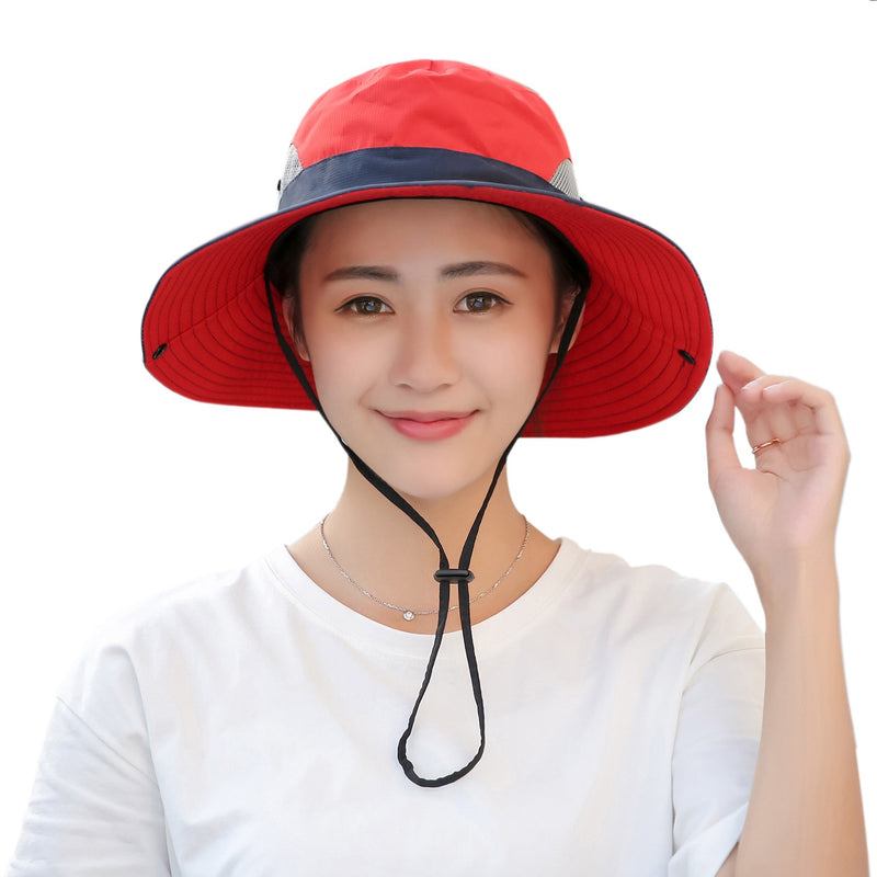 [Australia] - Muryobao Women's Outdoor UV Protection Foldable Mesh Wide Brim Beach Fishing Hat Navy 