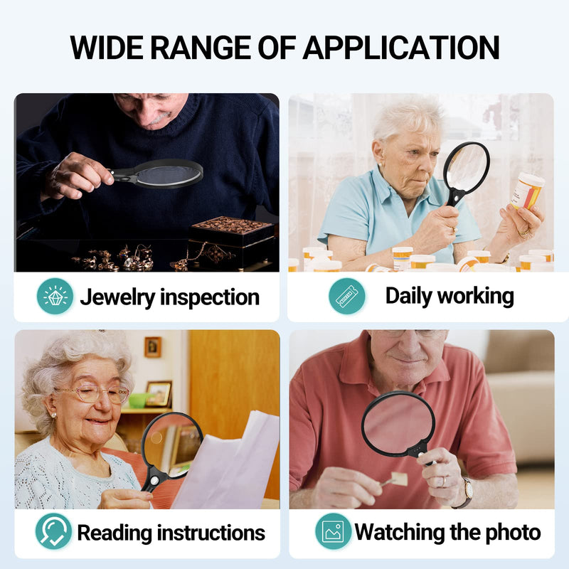 [Australia] - Magnifying Glass with Light, 5.5 Inch Large Magnifier 2X 4X 25X Zoom Magnifying Glass Lens with 3 Bright LED Illuminated Lighted Handheld Magnifier for Seniors Reading, Stamps, Map Black 1 